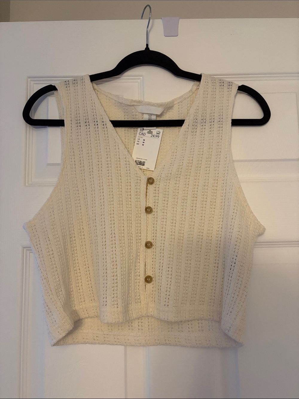 H&M Cream Knit Button Crop Vest